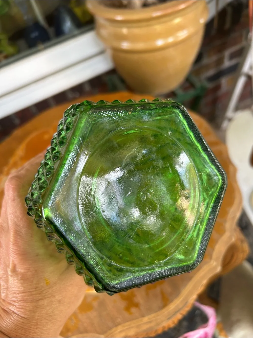 Vintage Green Ribbed Glass Vase